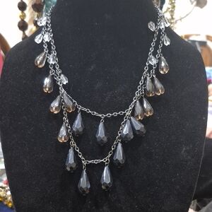 Silver and Black Teardrop Necklace
